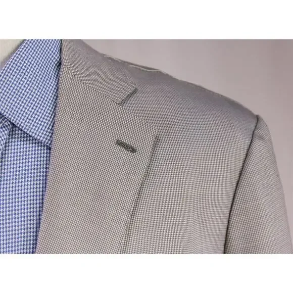 Gi Capri Napoli Gray/Pearl Woven Silk-Wool 2-Btn Handmade Sportcoat Blazer 44R